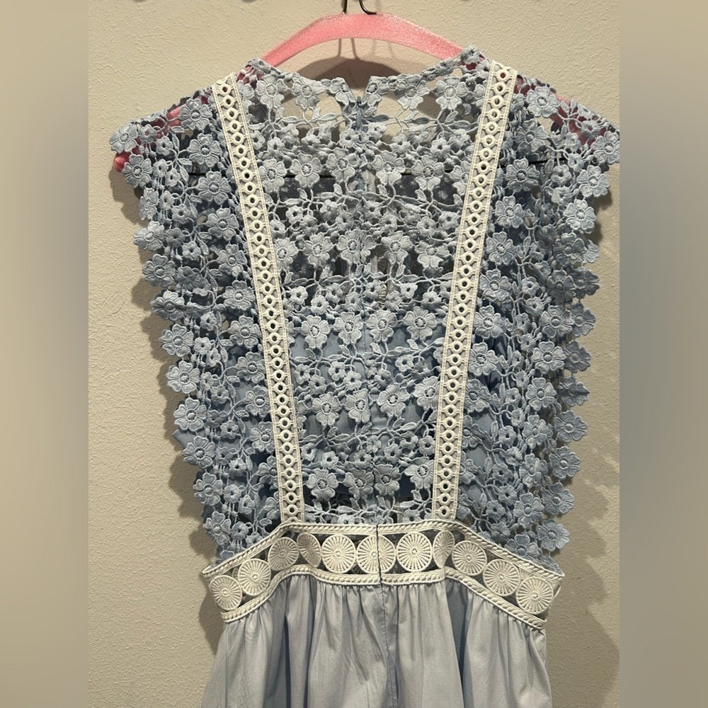 SELF PORTRAIT Floral Vine Mini Dress in Baby Blue / Size 2 / - Picture 4 of 13